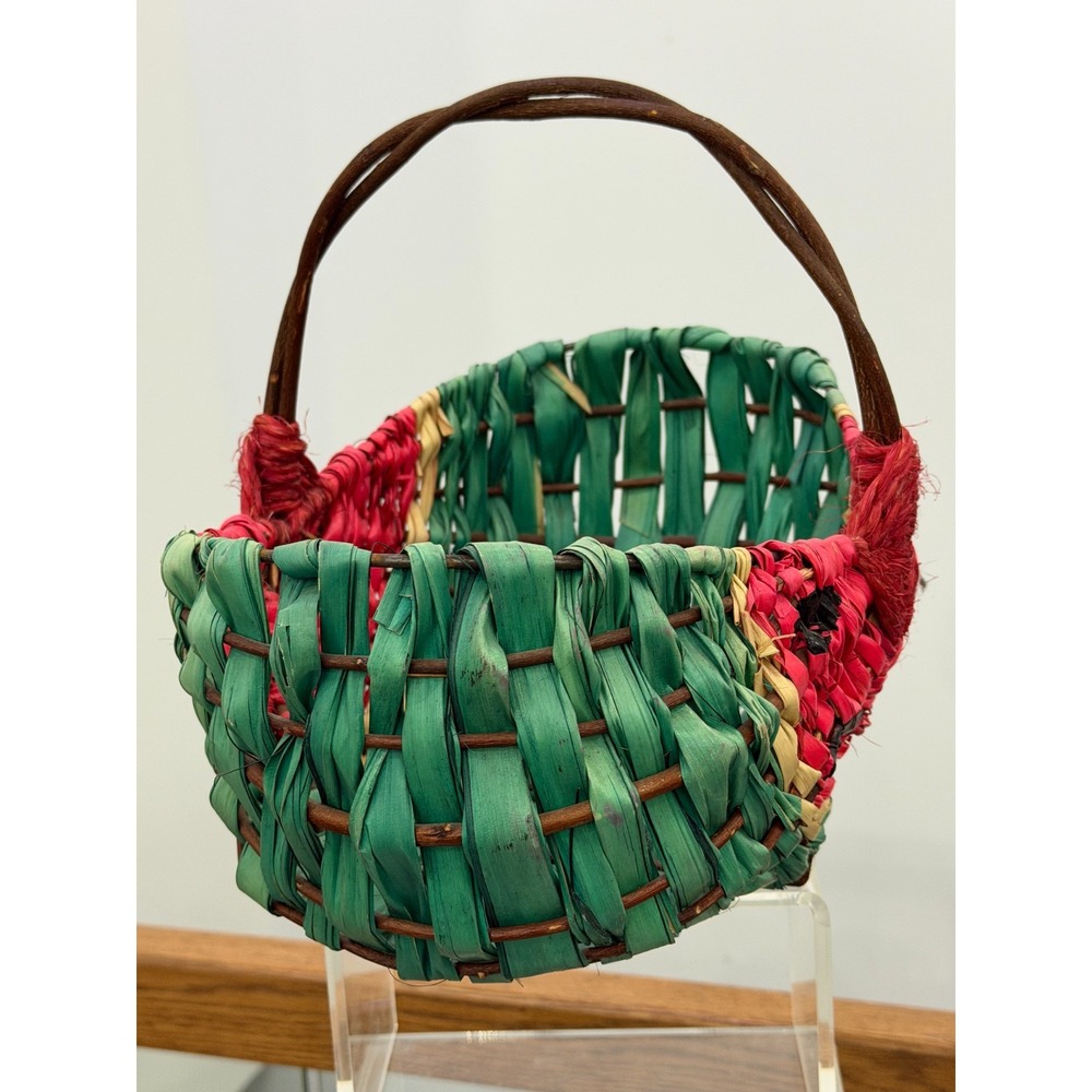 Watermelon Woven Basket Wicker Cane Picnic Straw Country Farmhouse Chic - Picture 2 of 15